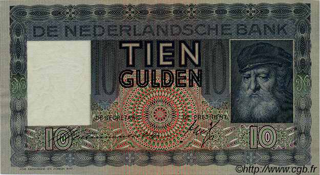 10 Gulden PAíSES BAJOS  1936 P.049 MBC+