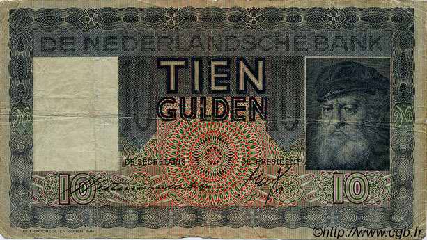 10 Gulden PAESI BASSI  1937 P.049 AU