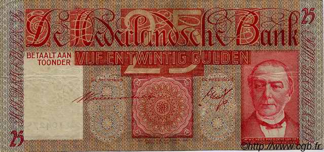 25 Gulden NIEDERLANDE  1938 P.050 S