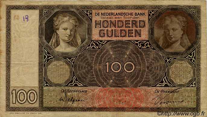100 Gulden NETHERLANDS  1930 P.051a F