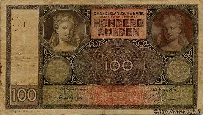 100 Gulden PAESI BASSI  1930 P.051a B a MB