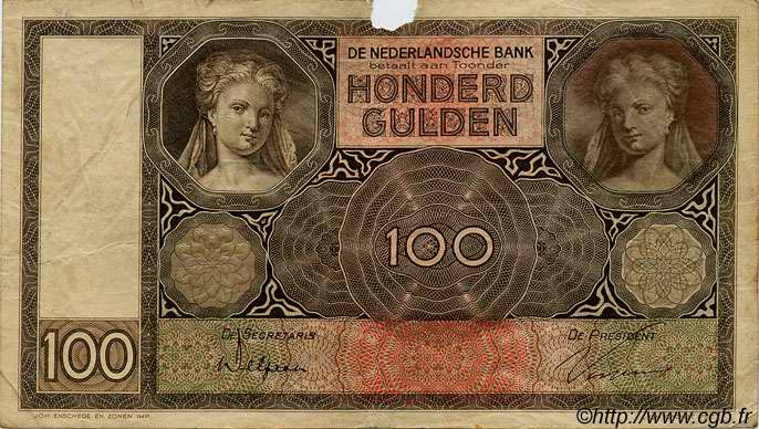 100 Gulden PAESI BASSI  1931 P.051a MB