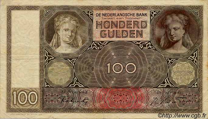 100 Gulden PAESI BASSI  1942 P.051c MB a BB
