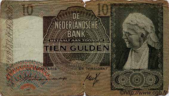 10 Gulden NETHERLANDS  1940 P.053 G