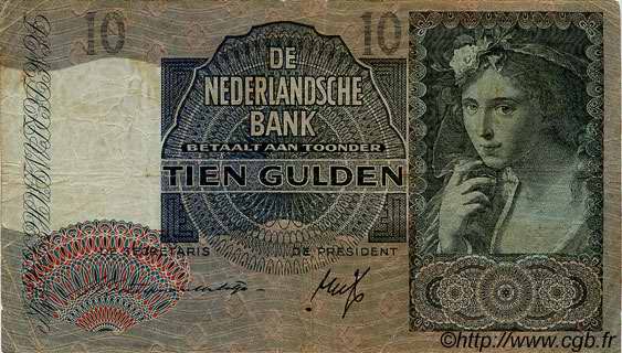 10 Gulden PAESI BASSI  1941 P.056a q.BB