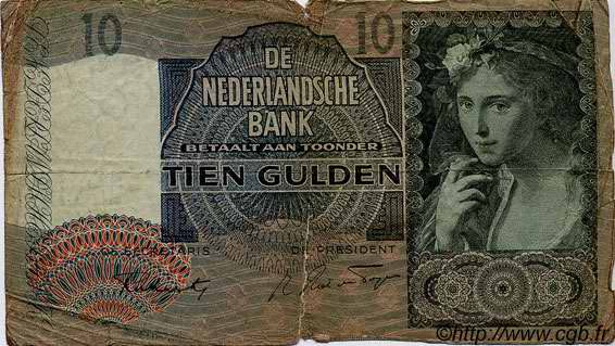 10 Gulden NETHERLANDS  1941 P.056b G