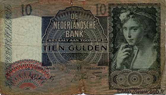 10 Gulden NETHERLANDS  1942 P.056b G