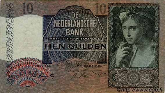 10 Gulden PAíSES BAJOS  1942 P.056b MBC+