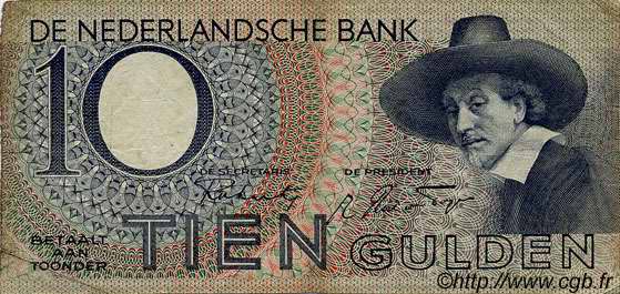 10 Gulden NETHERLANDS  1943 P.059 F