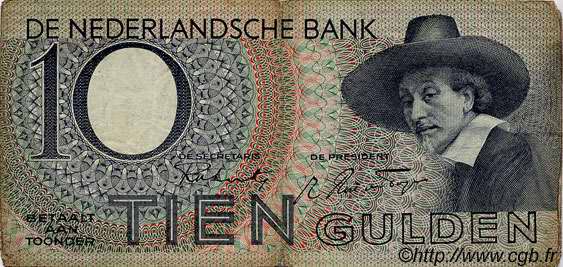 10 Gulden NETHERLANDS  1943 P.059 F