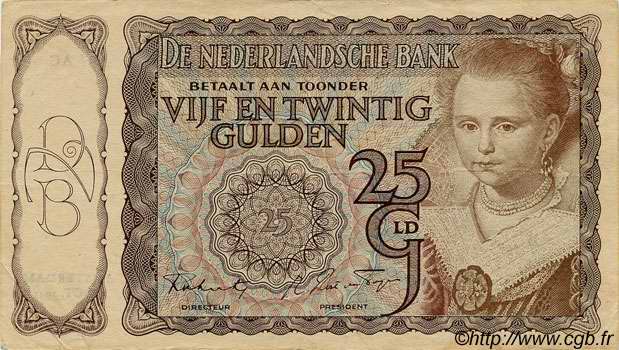 25 Gulden NETHERLANDS  1943 P.060 VF