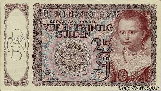 25 Gulden PAESI BASSI  1944 P.060 q.AU