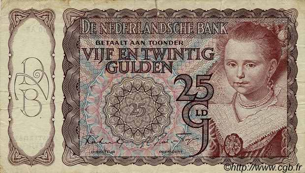 25 Gulden PAESI BASSI  1944 P.060 MB a BB