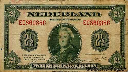 2,5 Gulden NETHERLANDS  1943 P.065 F-