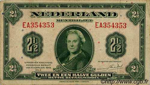 2,5 Gulden PAíSES BAJOS  1943 P.065 MBC