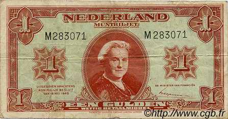 1 Gulden NETHERLANDS  1945 P.070 F+