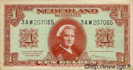 1 Gulden NETHERLANDS  1945 P.070 XF
