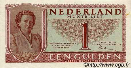1 Gulden PAESI BASSI  1949 P.072 q.FDC