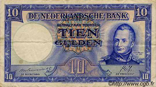 10 Gulden PAíSES BAJOS  1945 P.075a MBC