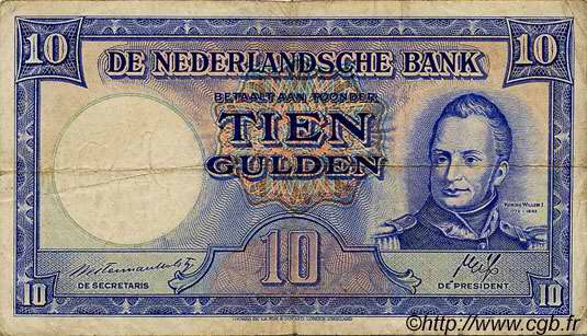 10 Gulden NIEDERLANDE  1945 P.075b S