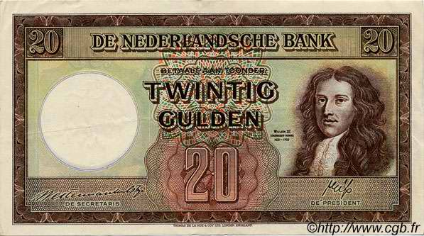 20 Gulden PAíSES BAJOS  1945 P.076 MBC+
