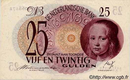 25 Gulden PAESI BASSI  1945 P.077 SPL+