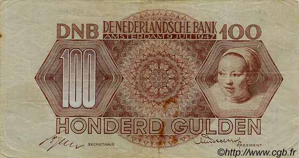 100 Gulden PAíSES BAJOS  1947 P.082 RC a BC