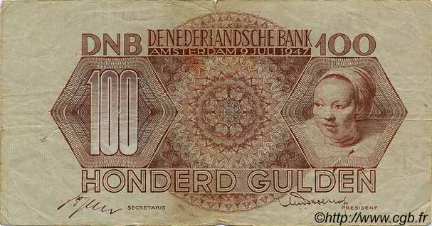 100 Gulden PAESI BASSI  1947 P.082 MB