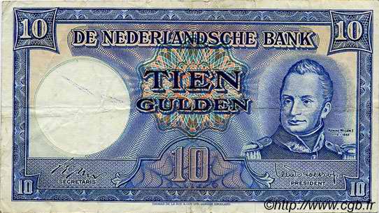 10 Gulden NETHERLANDS  1949 P.083 F - VF