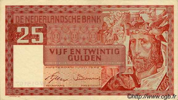 25 Gulden NETHERLANDS  1949 P.084 XF