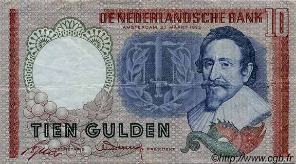 10 Gulden PAYS-BAS  1953 P.085 TB à TTB
