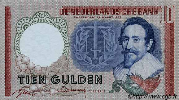 10 Gulden NETHERLANDS  1953 P.085 UNC