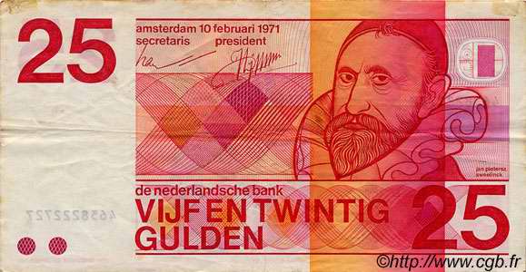 25 Gulden PAíSES BAJOS  1971 P.092 MBC