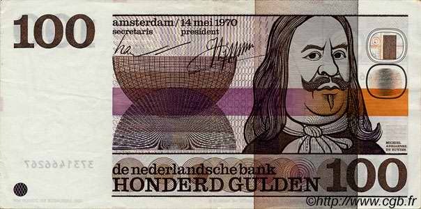 100 Gulden NETHERLANDS  1970 P.093 XF-