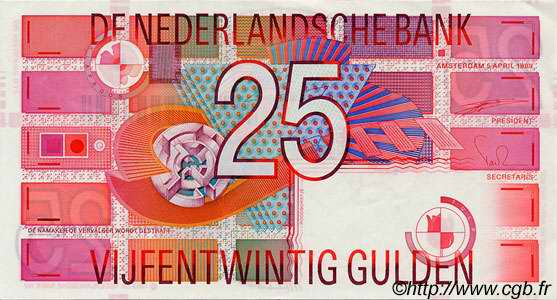 25 Gulden NETHERLANDS  1989 P.100 XF+