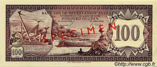 100 Gulden Spécimen NETHERLANDS ANTILLES  1967 P.12s fST+