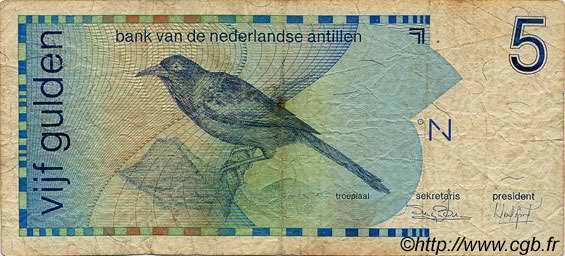 5 Gulden NETHERLANDS ANTILLES  1986 P.22a VG