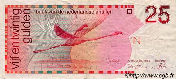 25 Gulden NETHERLANDS ANTILLES  1990 P.24b BC a MBC