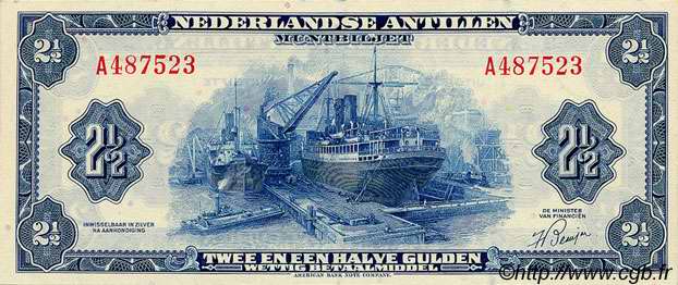 2,5 Gulden NETHERLANDS ANTILLES  1955 P.A01a AU-
