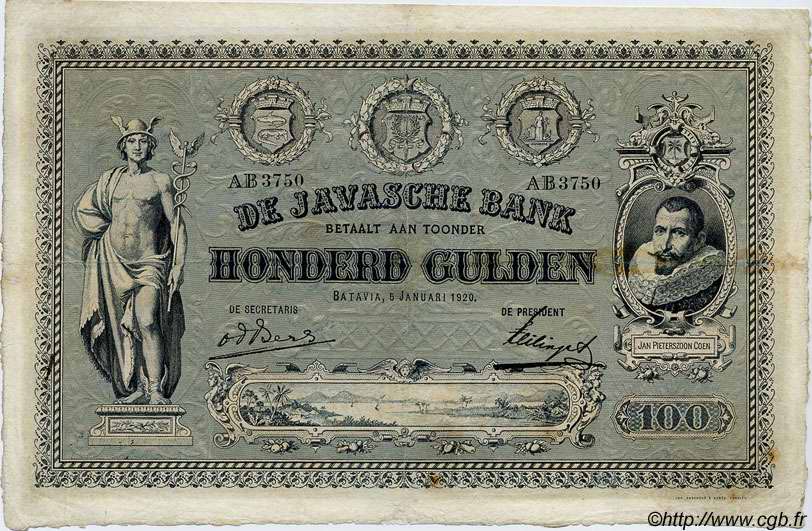 100 Gulden NETHERLANDS INDIES  1920 P.056a VF