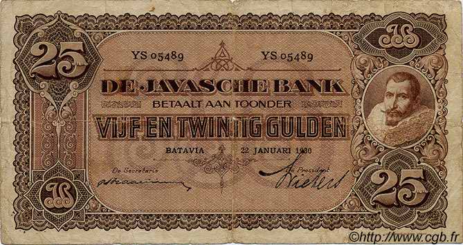 25 Gulden NETHERLANDS INDIES  1930 P.071 VG