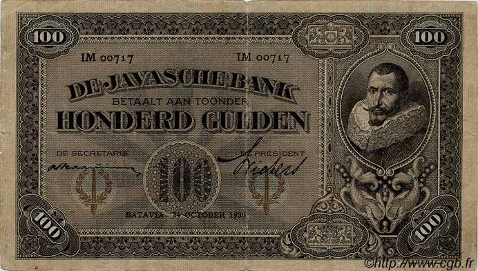 100 Gulden NETHERLANDS INDIES  1930 P.073 F