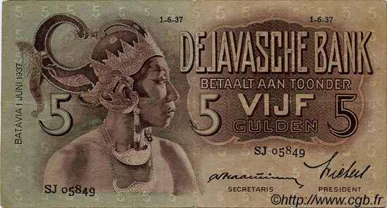 5 Gulden NETHERLANDS INDIES  1927 P.078 VF