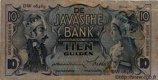 10 Gulden INDIAS NEERLANDESAS  1934 P.079 BC+
