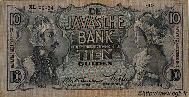 10 Gulden NETHERLANDS INDIES  1938 P.079 F - VF