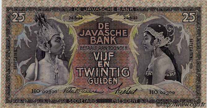 25 Gulden NETHERLANDS INDIES  1939 P.080 VF - XF
