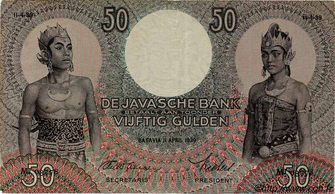 50 Gulden NETHERLANDS INDIES  1939 P.081 VF