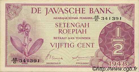 1/2 Gulden NIEDERLÄNDISCH-INDIEN  1948 P.097 fST+
