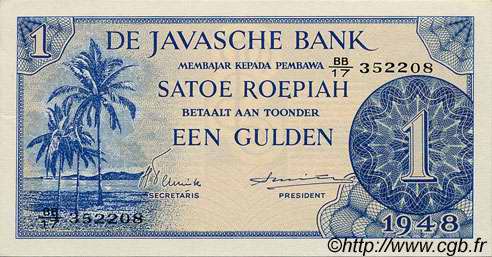 1 Gulden NETHERLANDS INDIES  1948 P.098 AU