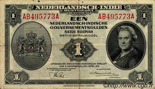 1 Gulden NIEDERLÄNDISCH-INDIEN  1943 P.111a SS
